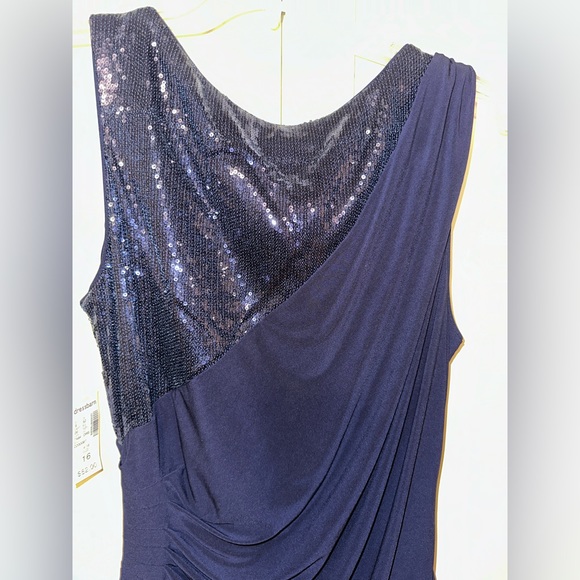 NWT Roz & Ali Ruched Navy sequined dress size 16 - Picture 5 of 8